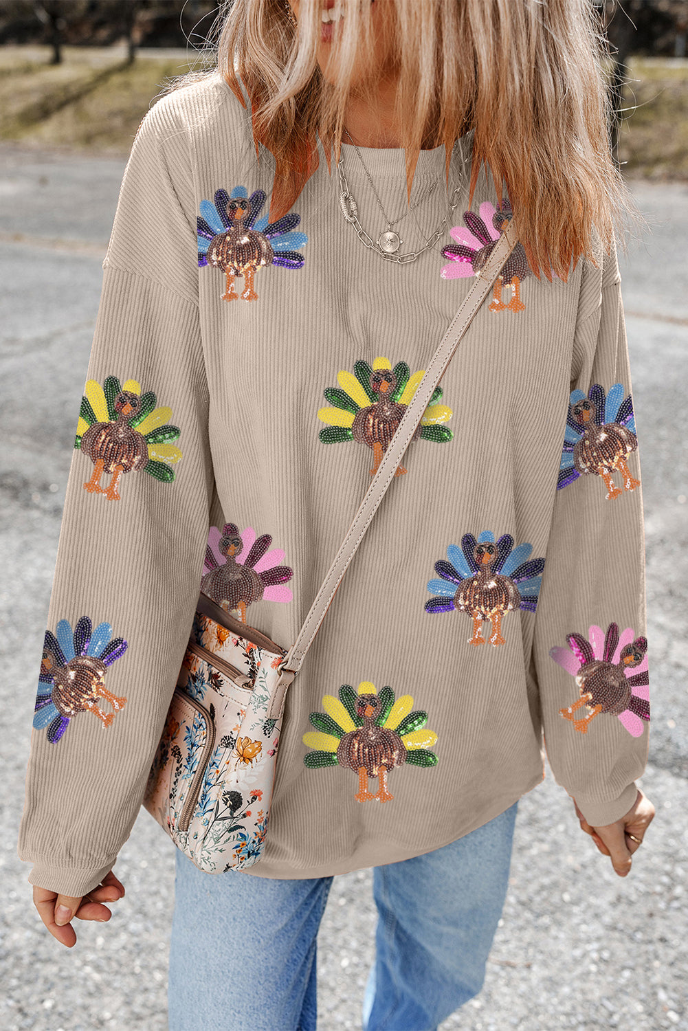 Festive Turkey Corded Baggy Sweatshirt