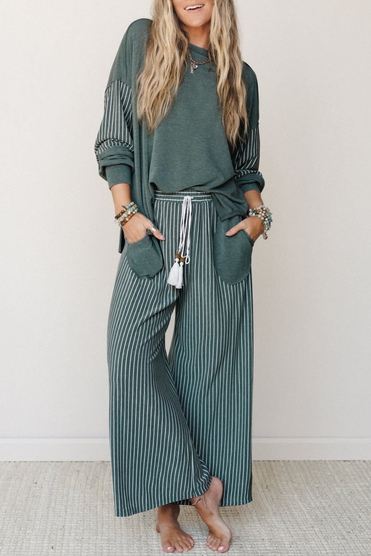 Patchwork Long Sleeve Casual 2 piece set