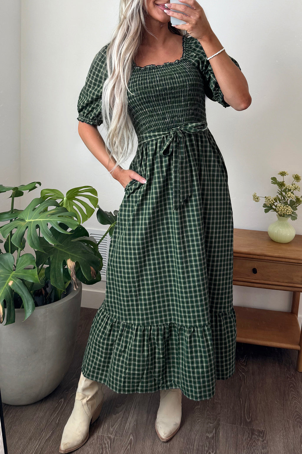 Autumn Plaid Ruffle Hem Dress