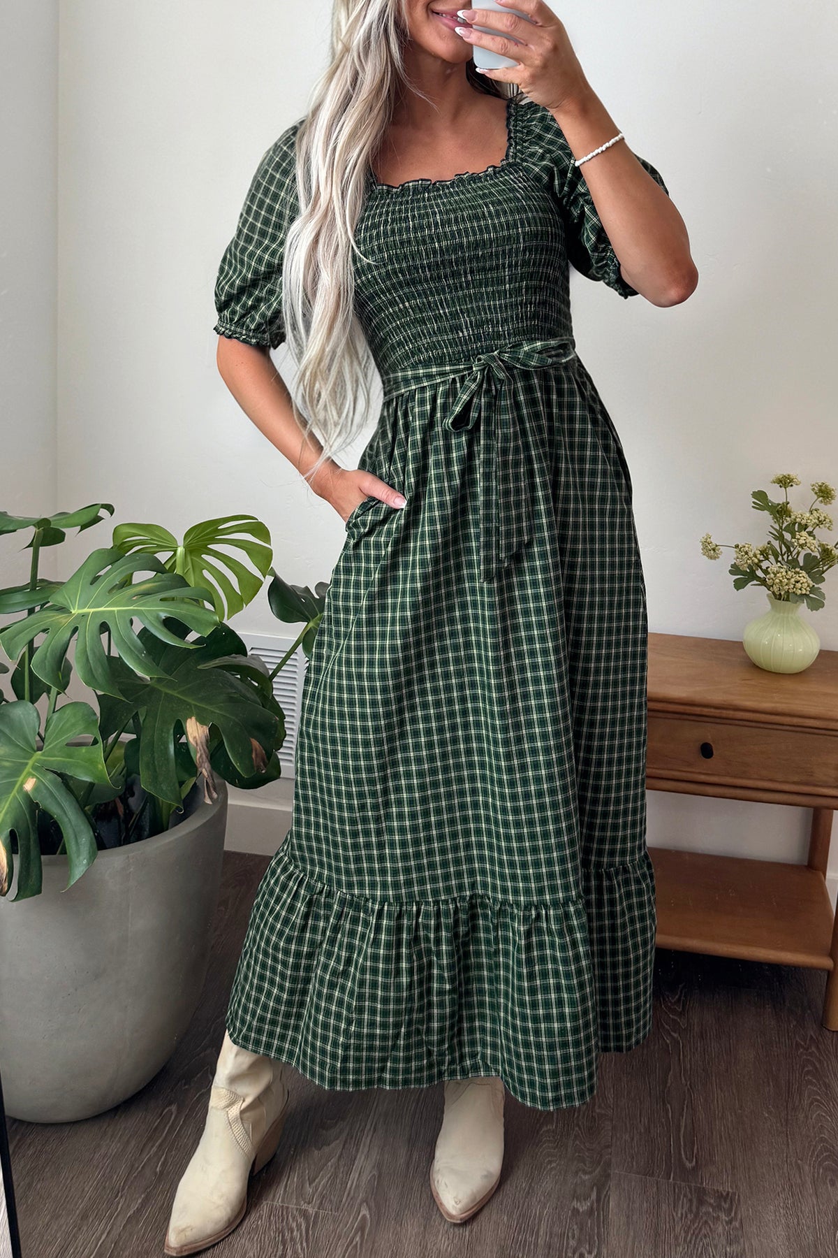 Autumn Plaid Ruffle Hem Dress