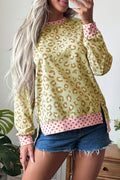 Leopard Print Contrast Trim Long Sleeve Top
