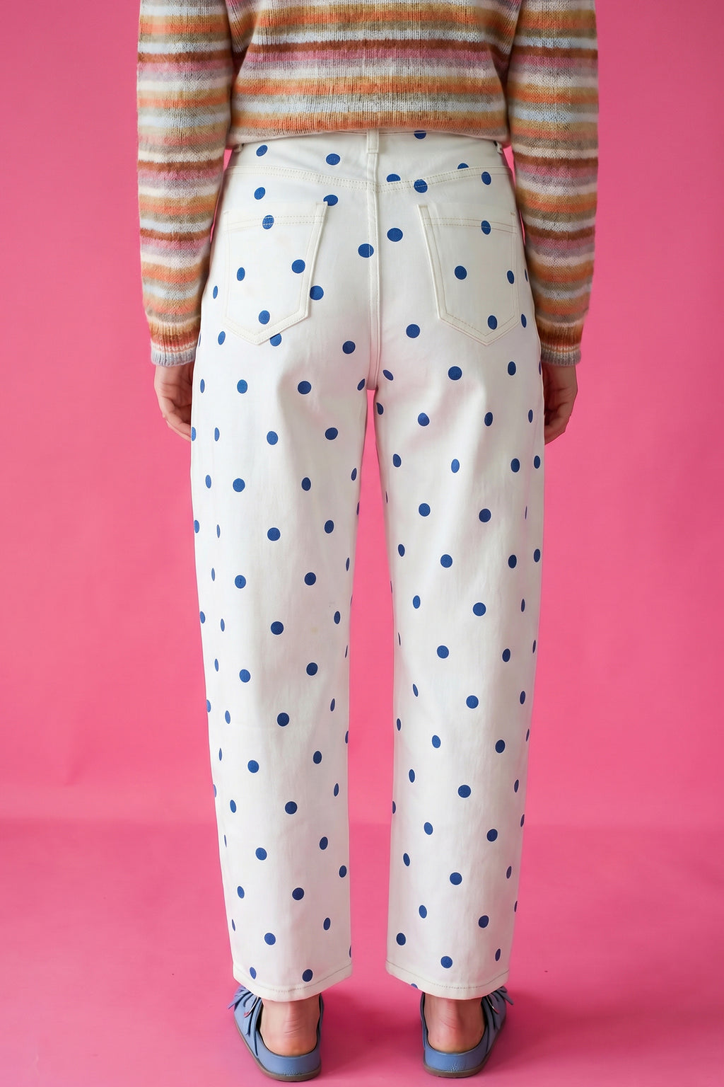 Brown Tailored Seam Polka Dot Print Barrel Casual Jeans