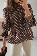 Polka Dot Ruffled High Neck Blouse