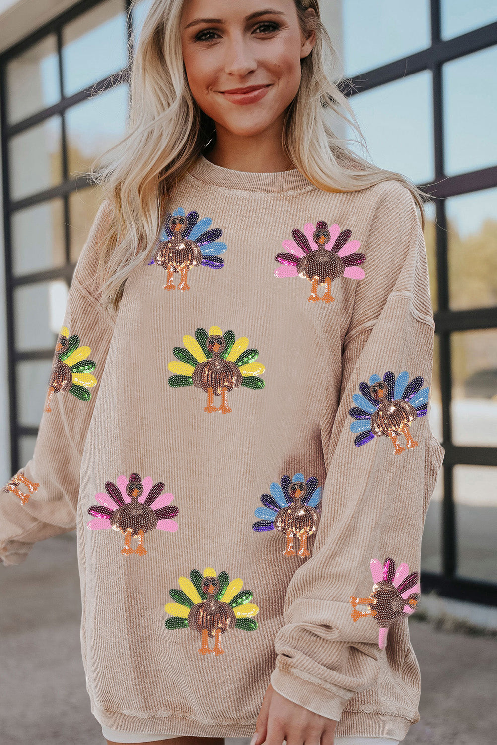 Festive Turkey Corded Baggy Sweatshirt