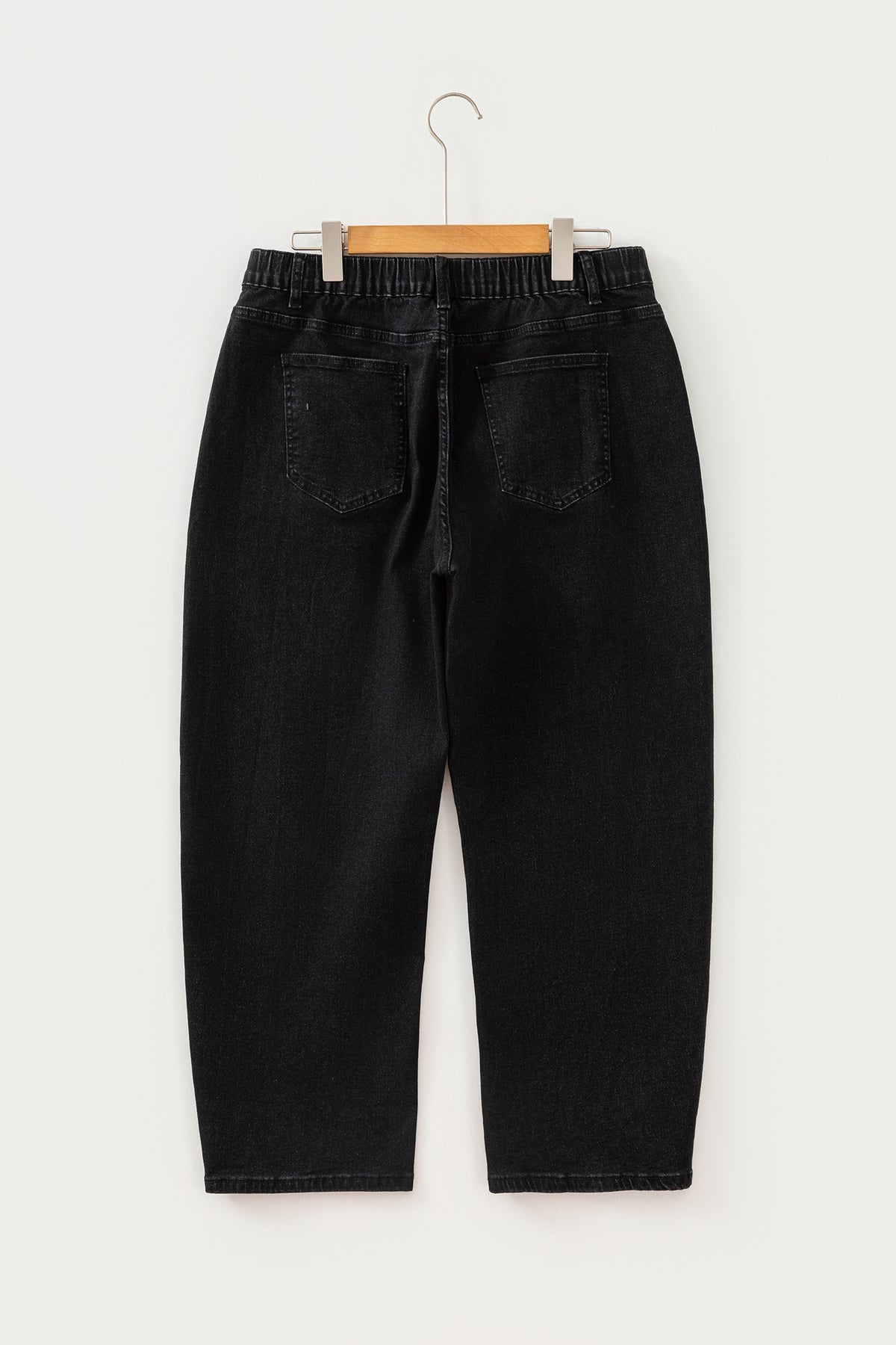Four Leaf Clover Solid Color Square Patch Pocket Ankle-length Barrel Jeans