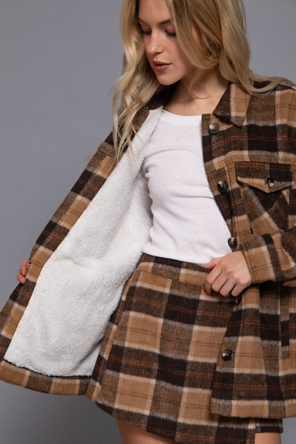 Long Sleeve Brushed Plaid Jacket