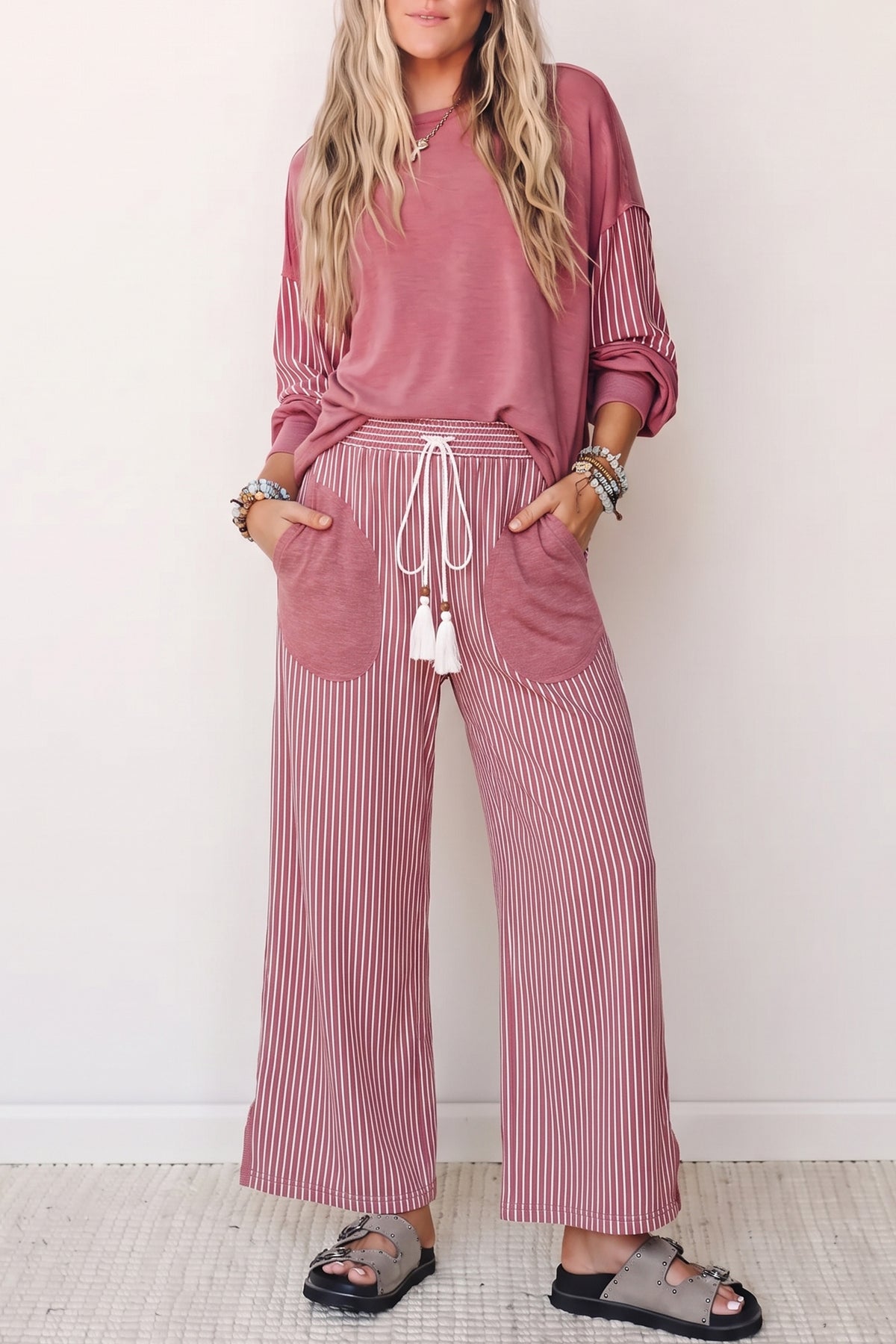 Patchwork Long Sleeve Casual 2 piece set