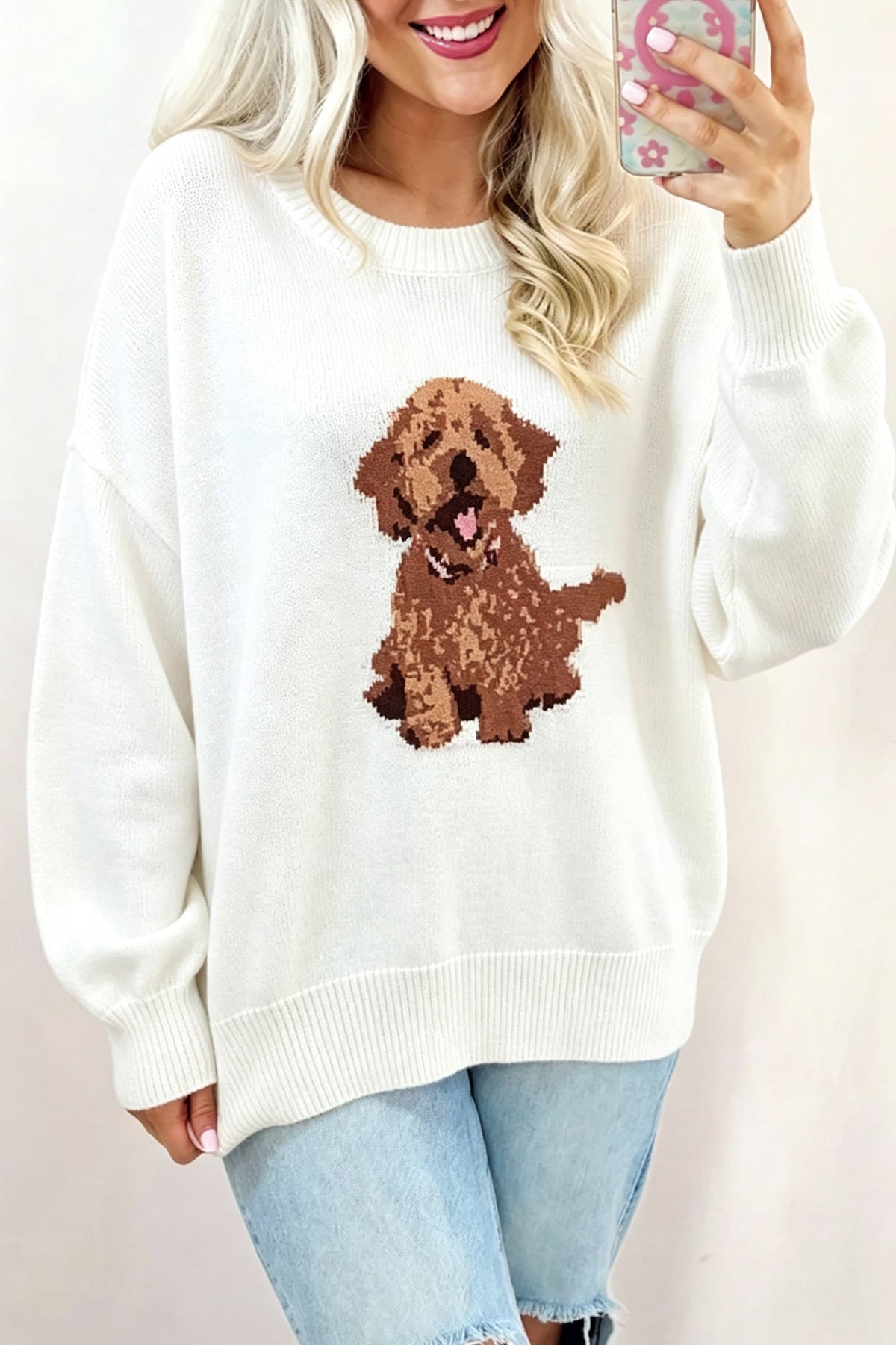 Cozy Dog Print Relaxed Sweater
