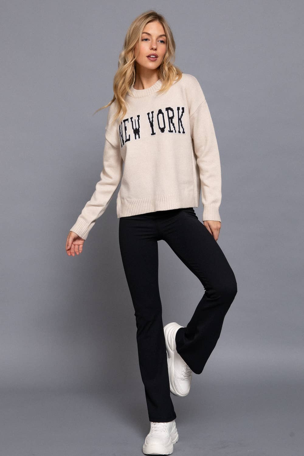Long Sleeve Crew Neck "NEW YORK" Lettering Sweater Top