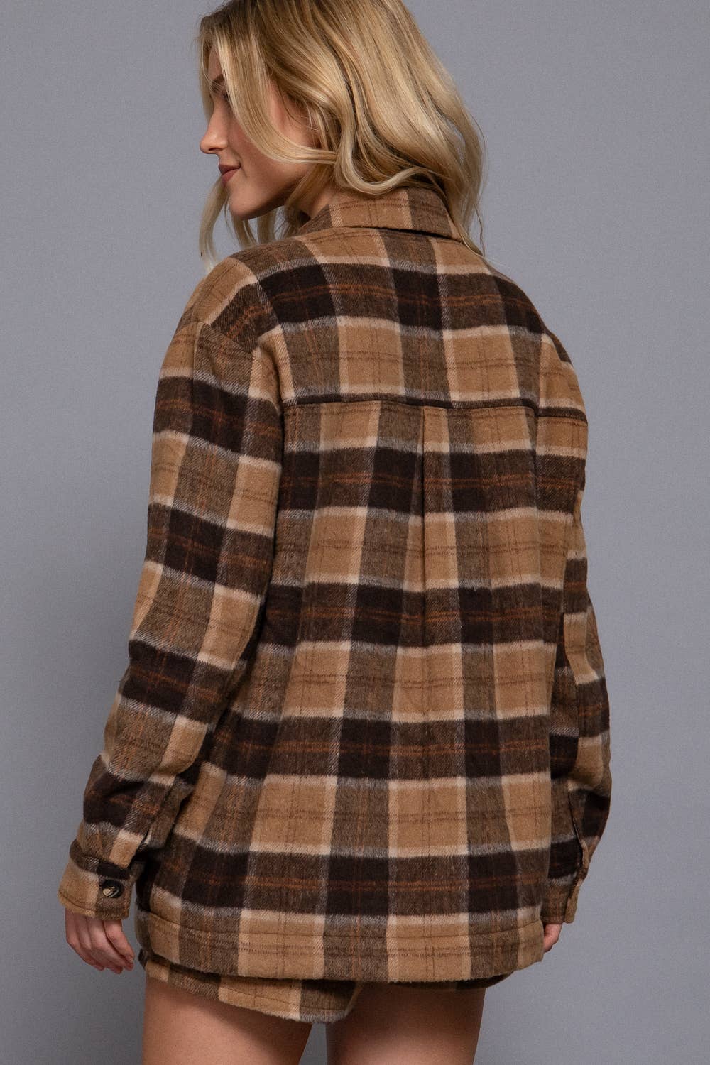 Long Sleeve Brushed Plaid Jacket