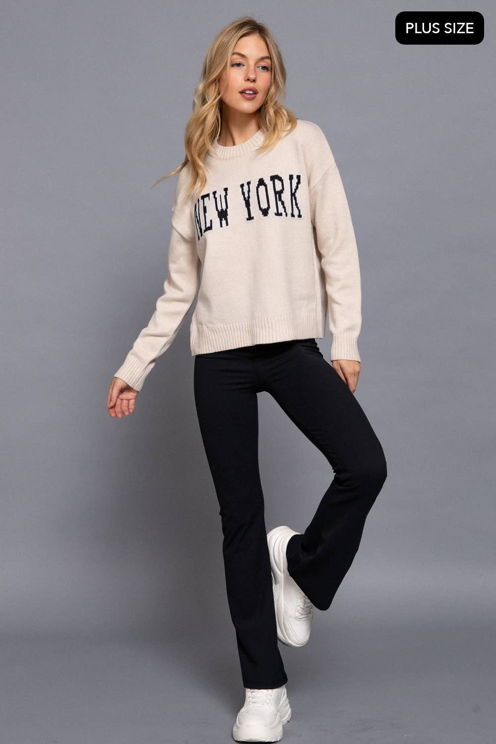 Long Sleeve Crew Neck "NEW YORK" Lettering Sweater Top