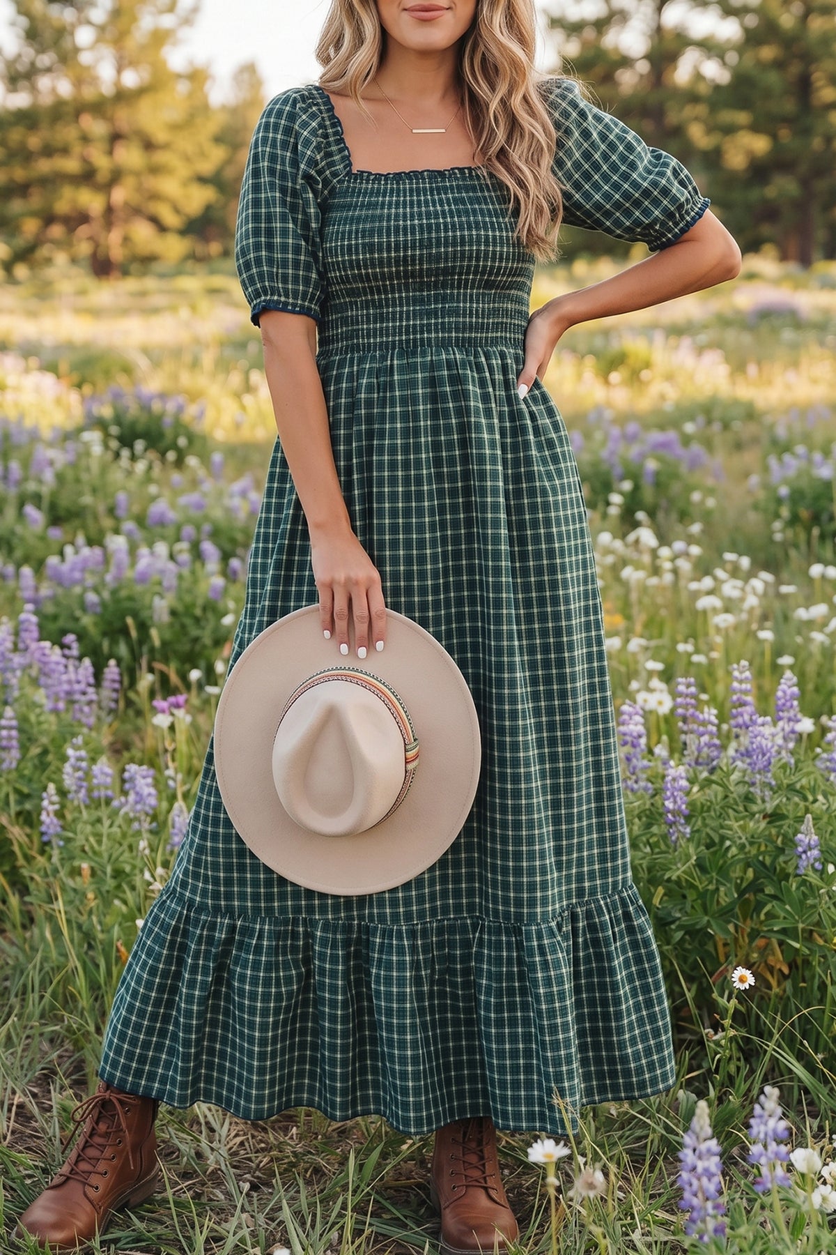 Autumn Plaid Ruffle Hem Dress