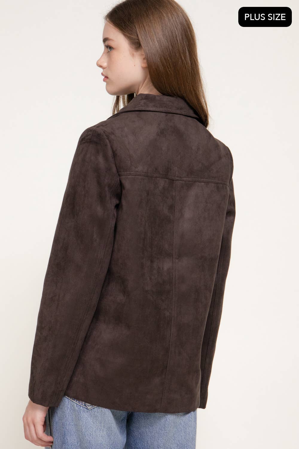 [PLUS SIZE] Long Sleeve Notched Collar Suede Jacket