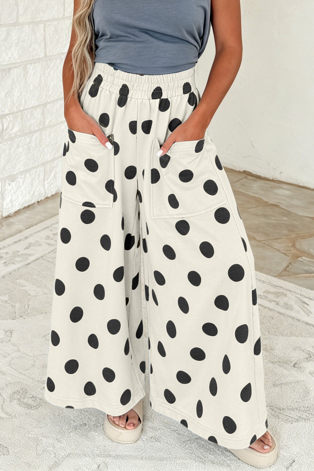 Polka Dot Wide Leg Casual Pants