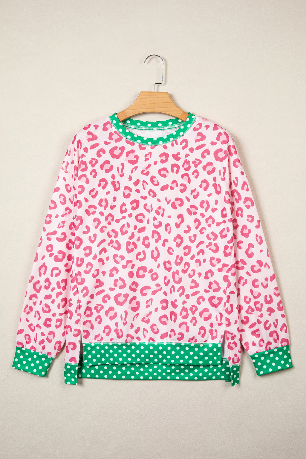 Leopard Print Contrast Trim Long Sleeve Top