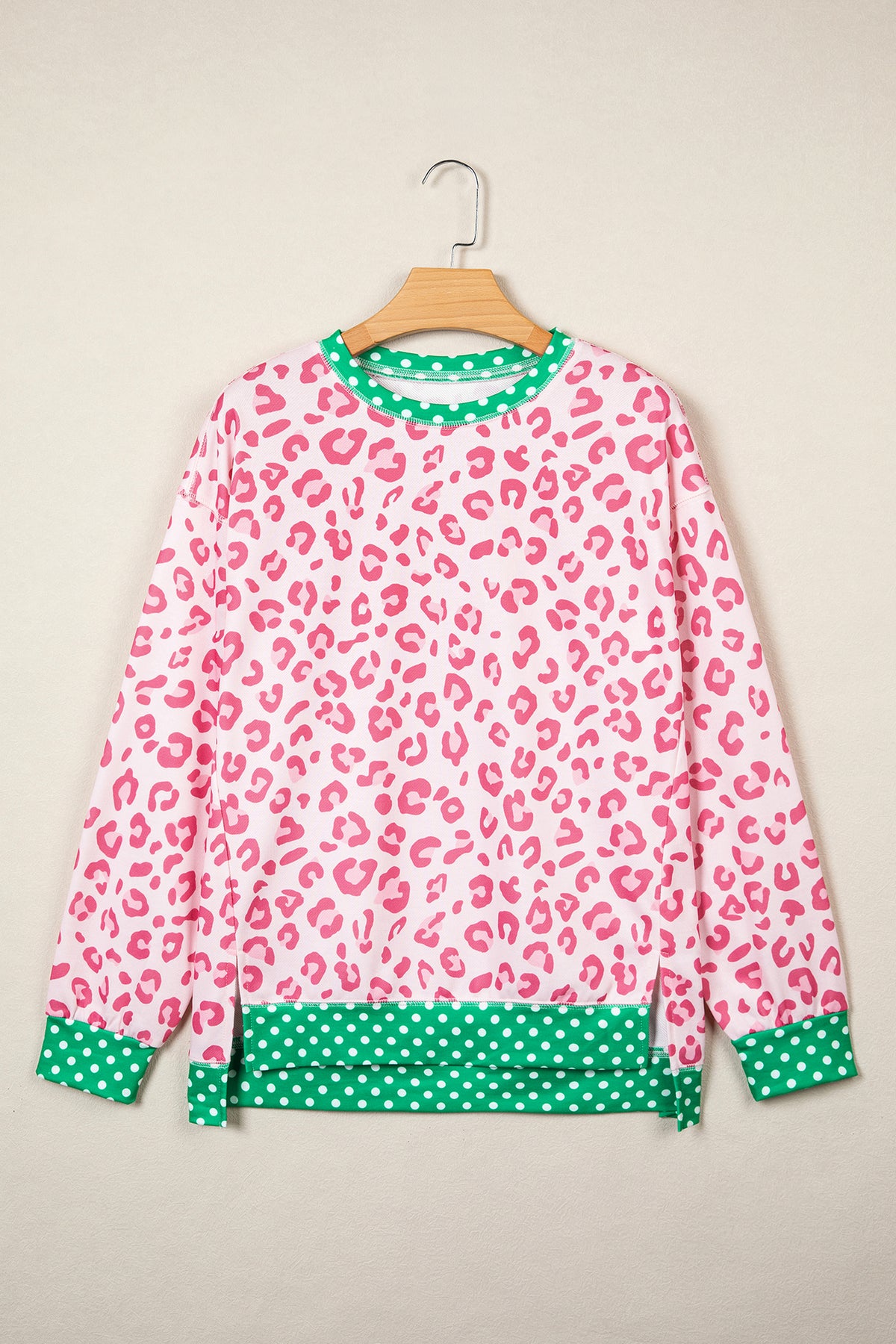 Leopard Print Contrast Trim Long Sleeve Top