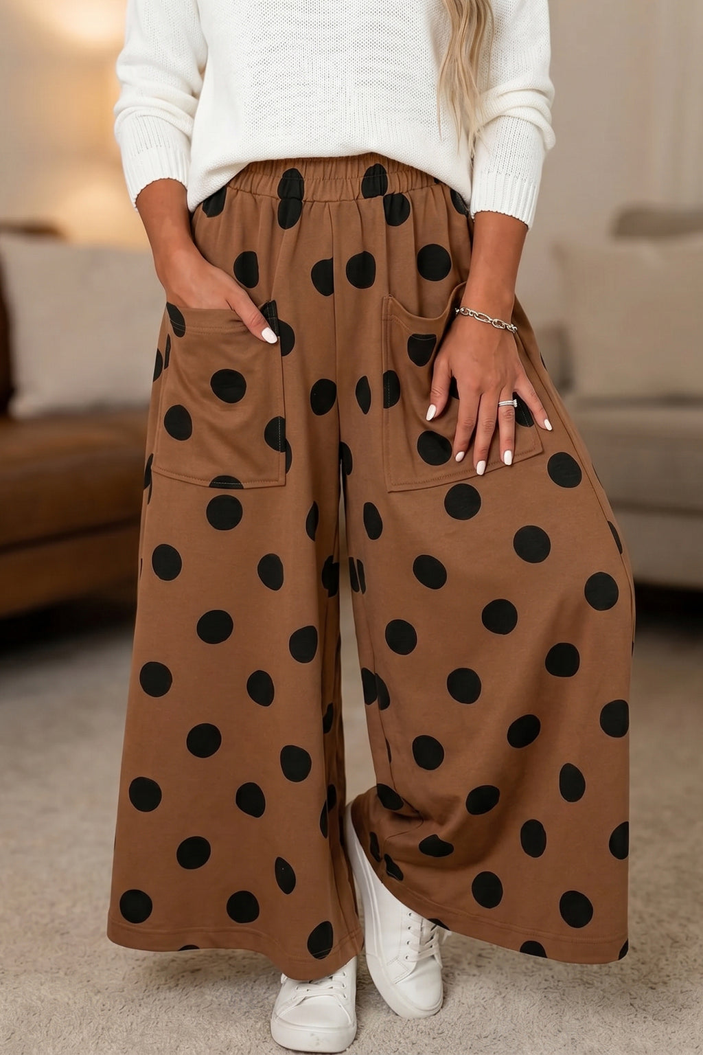 Polka Dot Wide Leg Casual Pants