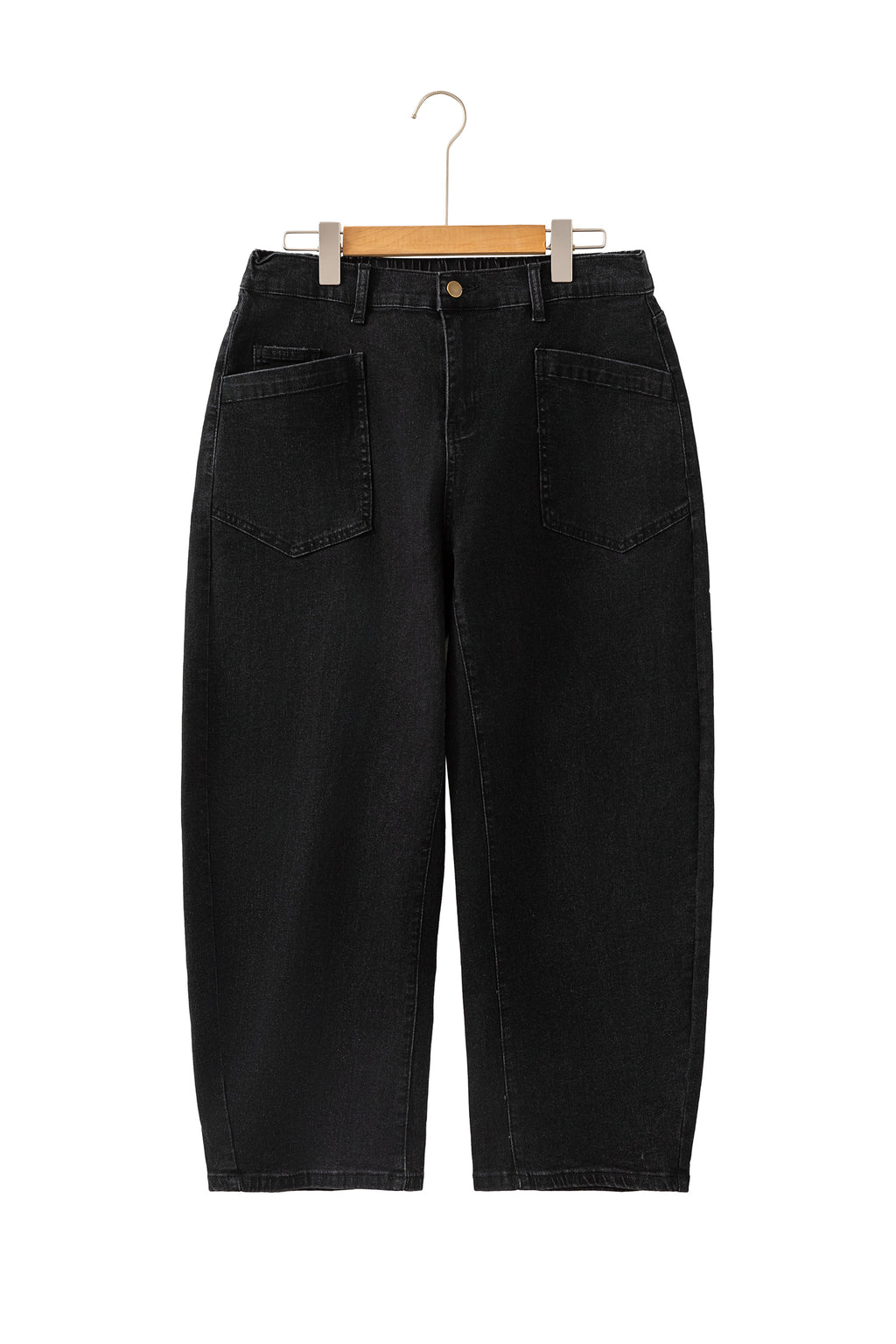 Four Leaf Clover Solid Color Square Patch Pocket Ankle-length Barrel Jeans