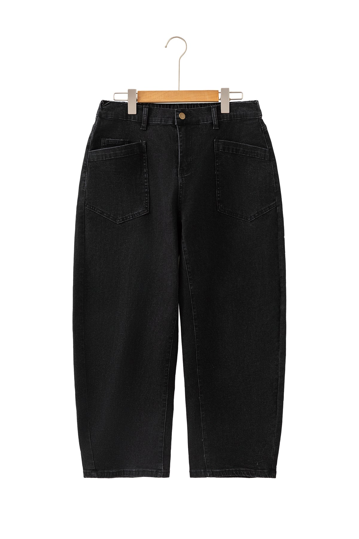 Four Leaf Clover Solid Color Square Patch Pocket Ankle-length Barrel Jeans
