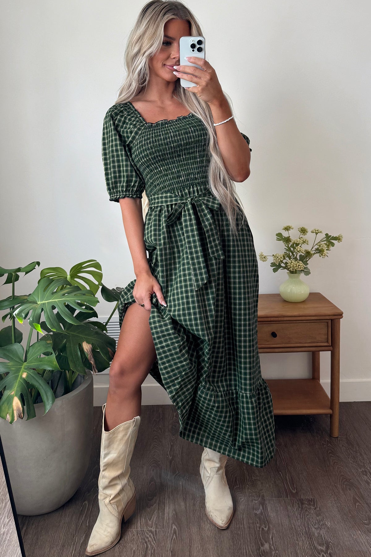 Autumn Plaid Ruffle Hem Dress