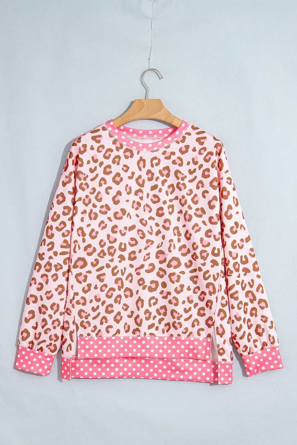 Leopard Print Contrast Trim Long Sleeve Top