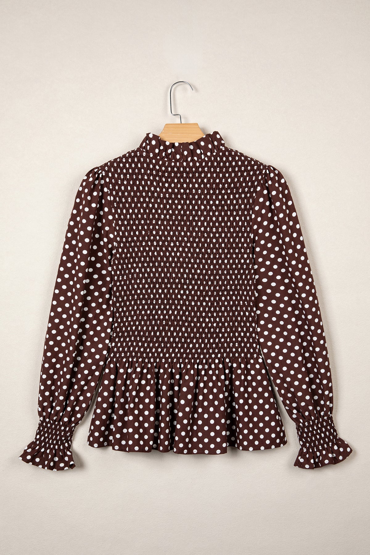 Polka Dot Ruffled High Neck Blouse