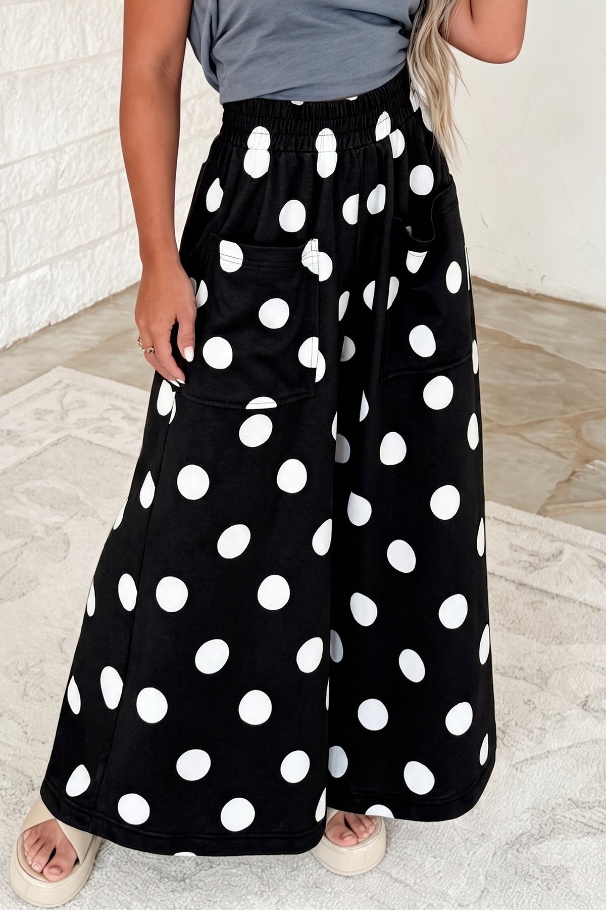 Polka Dot Wide Leg Casual Pants