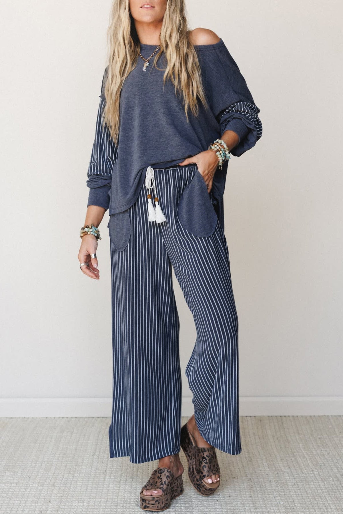 Patchwork Long Sleeve Casual 2 piece set