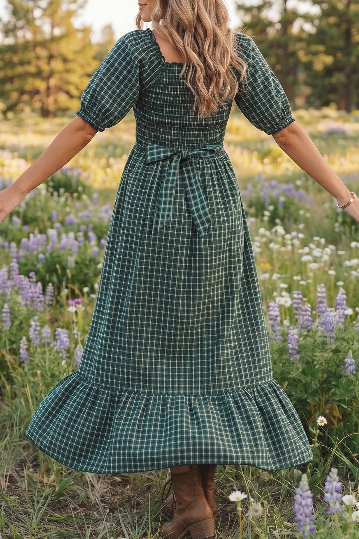 Autumn Plaid Ruffle Hem Dress