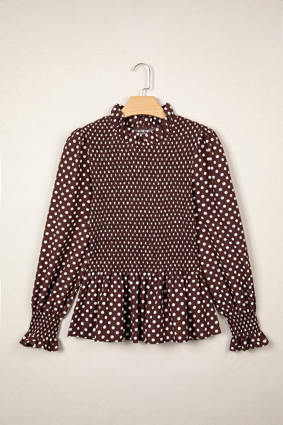 Polka Dot Ruffled High Neck Blouse