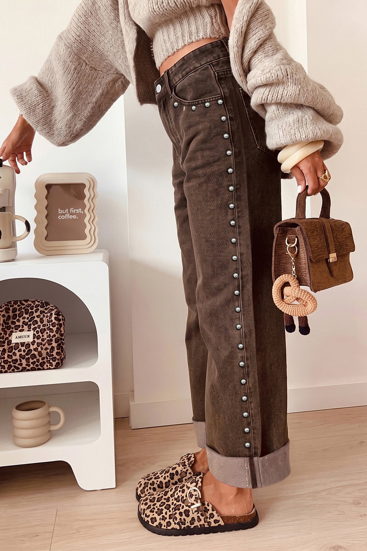 Studded Detail Loose Leg Jeans