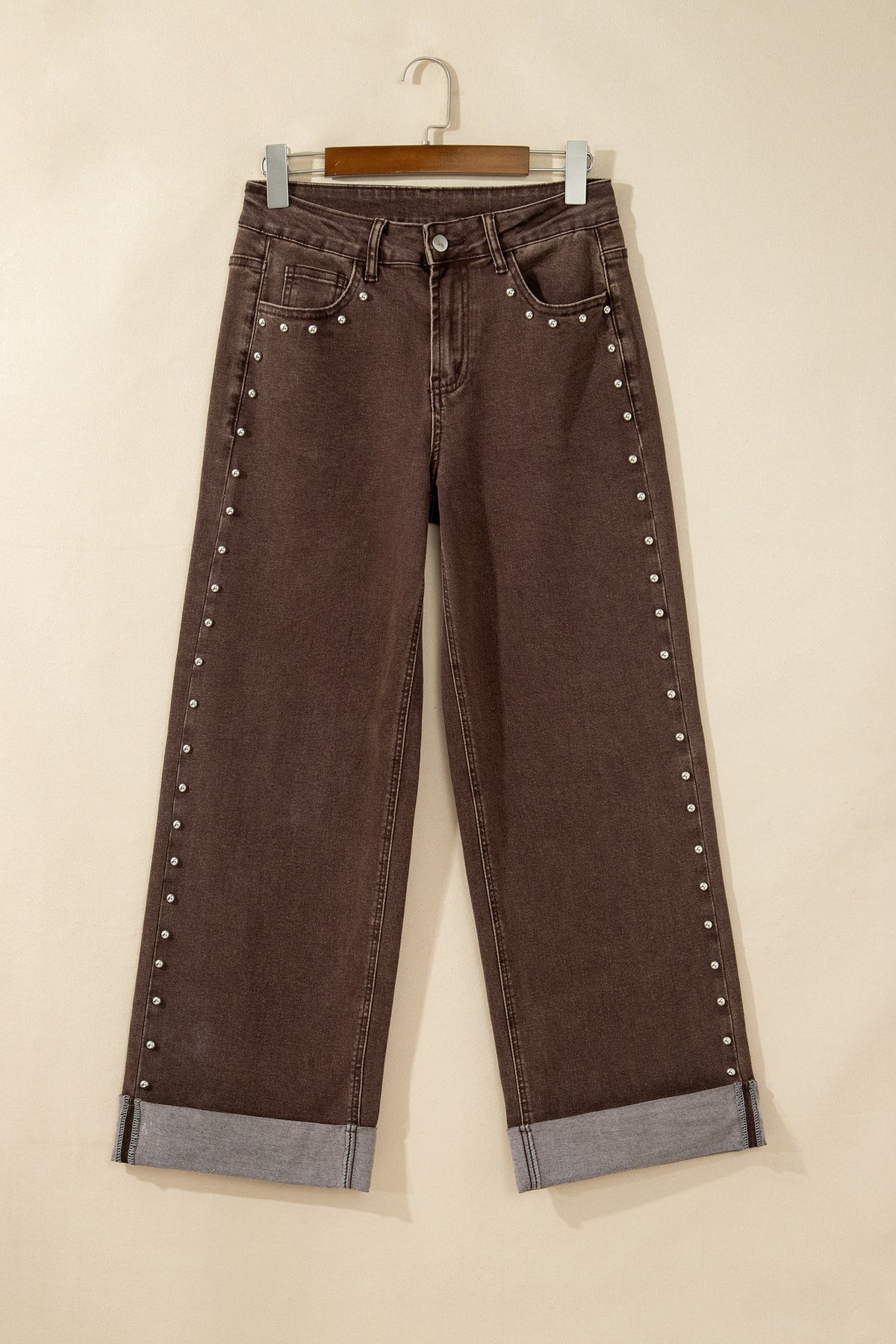 Studded Detail Loose Leg Jeans