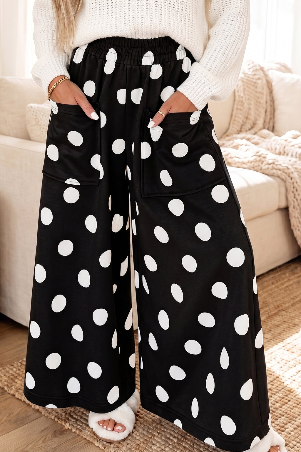 Polka Dot Wide Leg Casual Pants