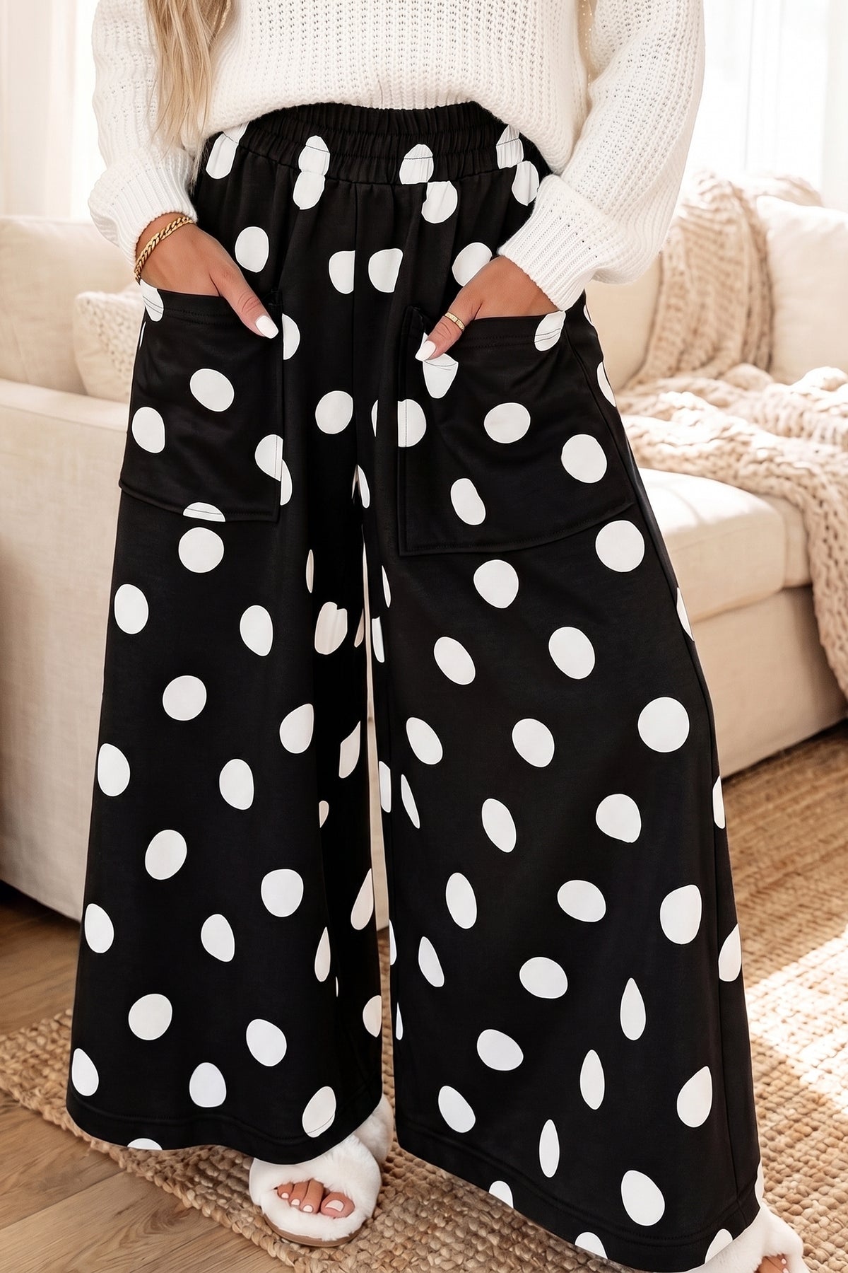 Polka Dot Wide Leg Casual Pants