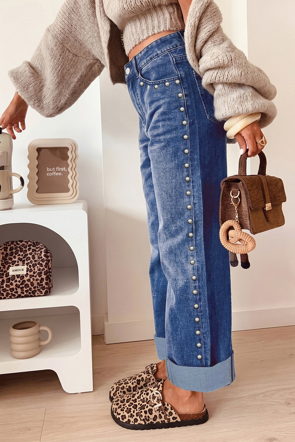 Studded Detail Loose Leg Jeans