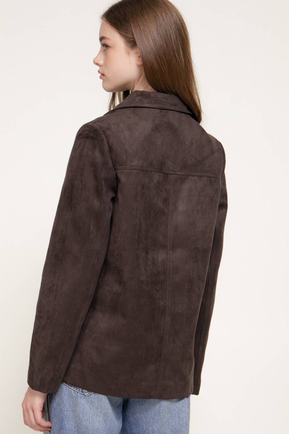 Long Sleeve Notched Collar Suede Jacket