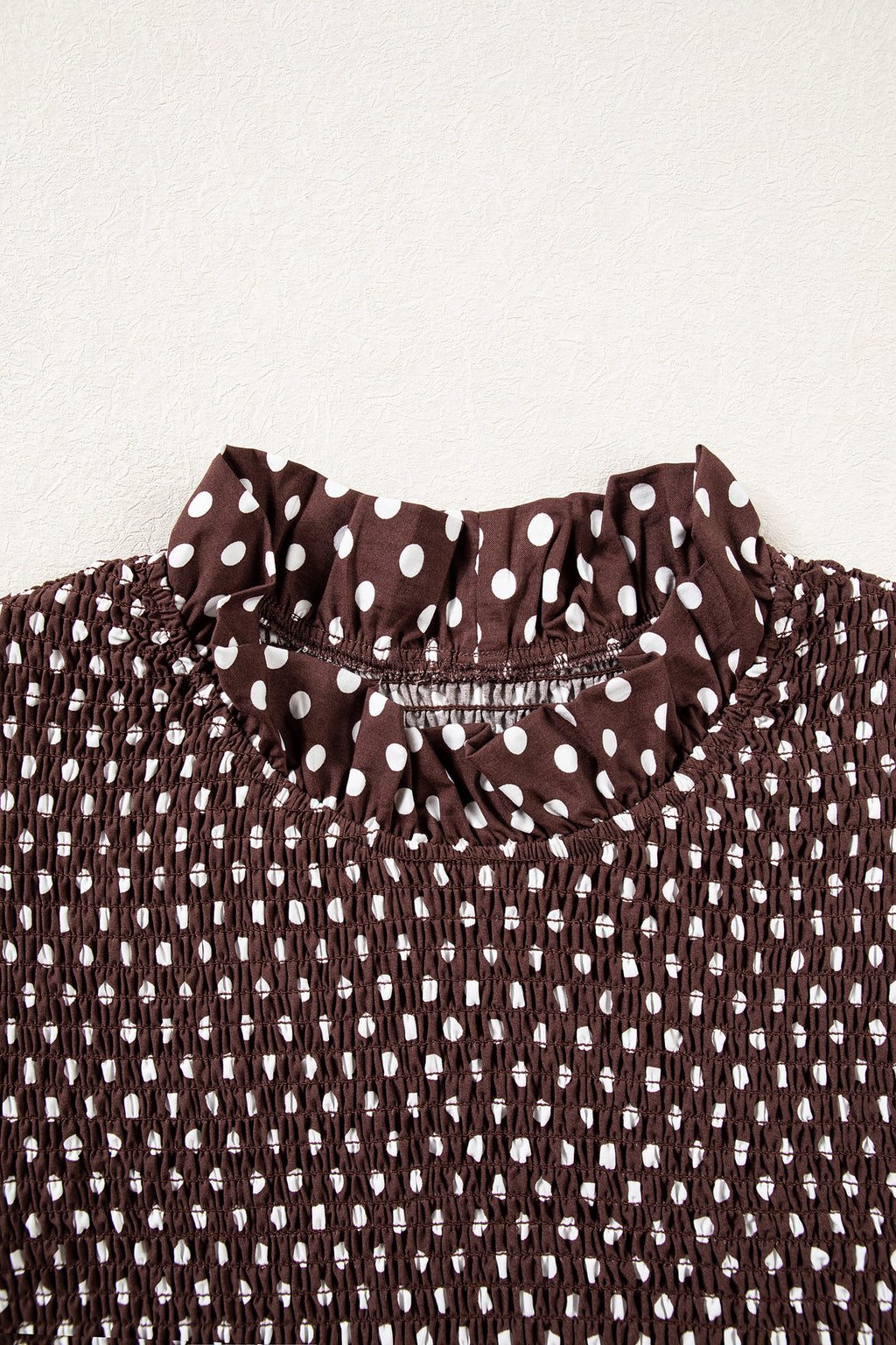 Polka Dot Ruffled High Neck Blouse