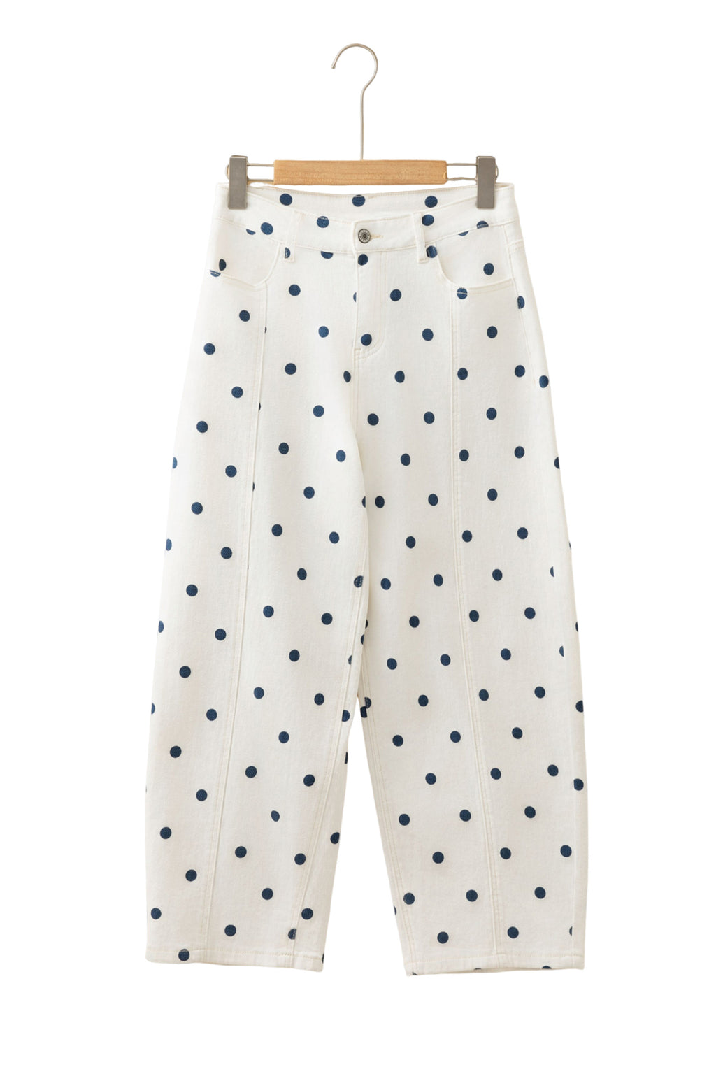 Brown Tailored Seam Polka Dot Print Barrel Casual Jeans