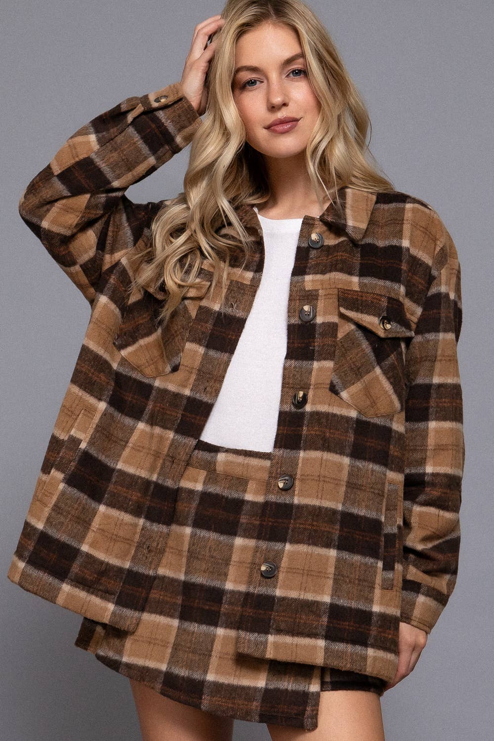 Long Sleeve Brushed Plaid Jacket