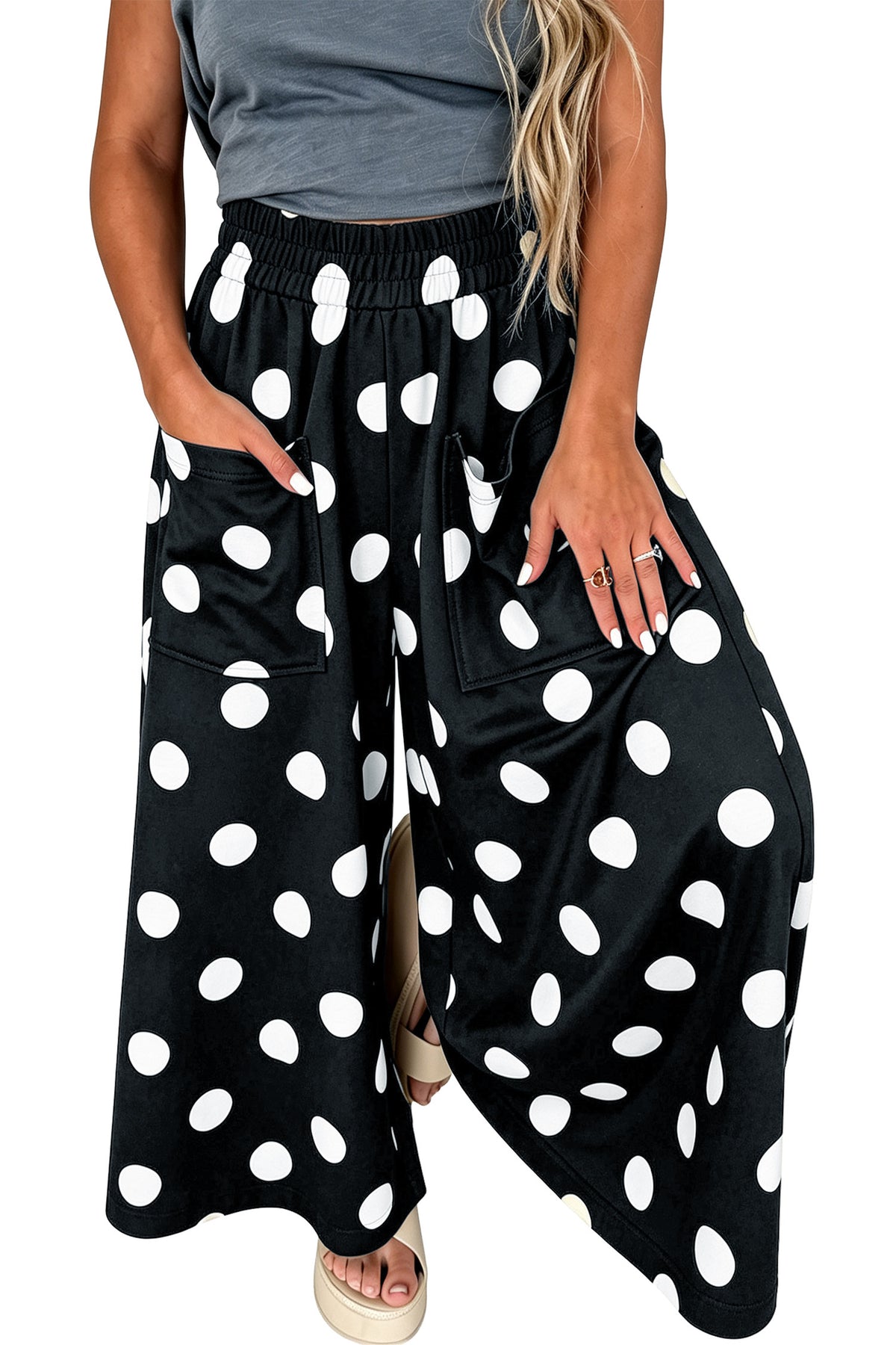 Polka Dot Wide Leg Casual Pants