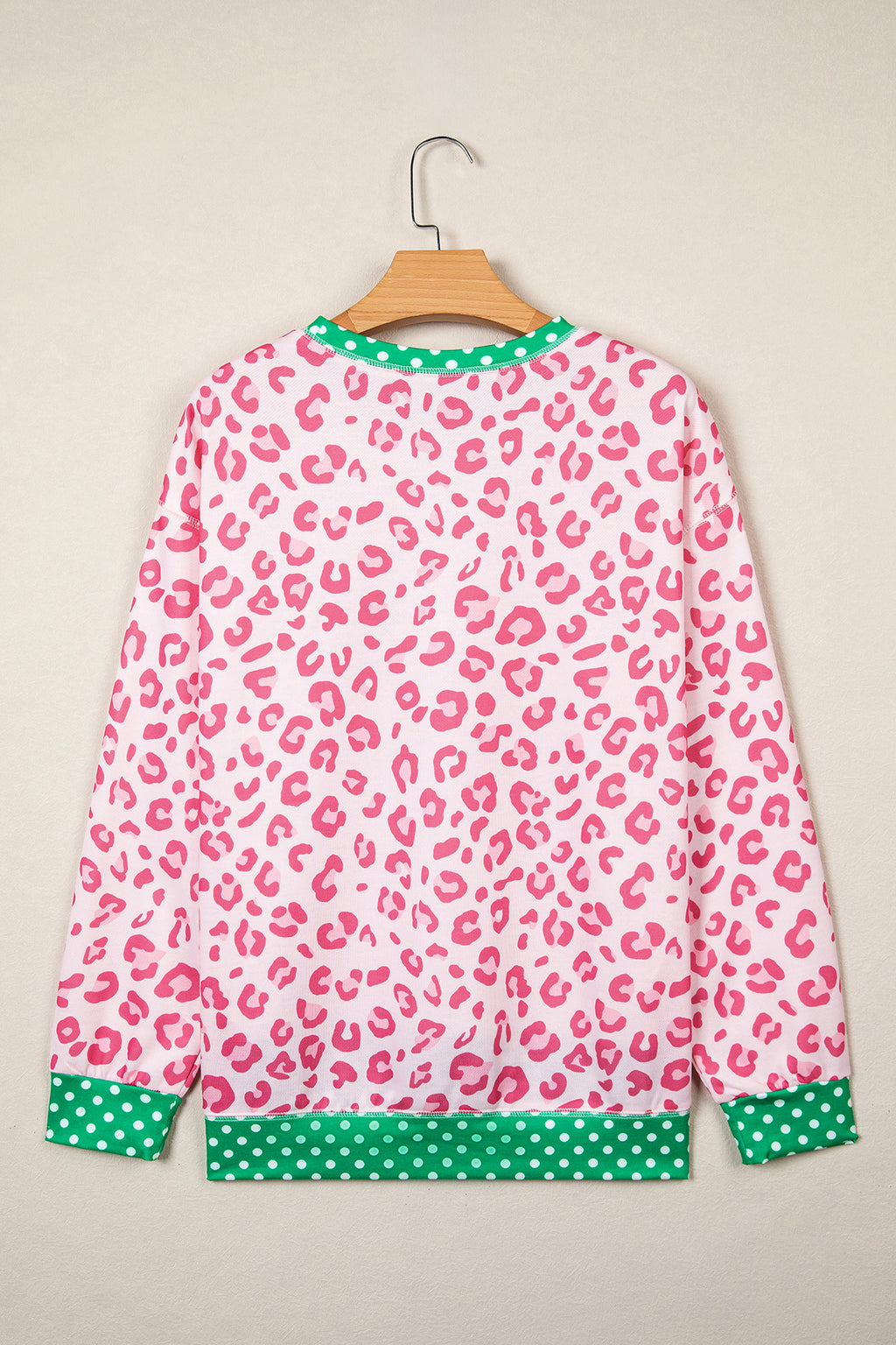 Leopard Print Contrast Trim Long Sleeve Top