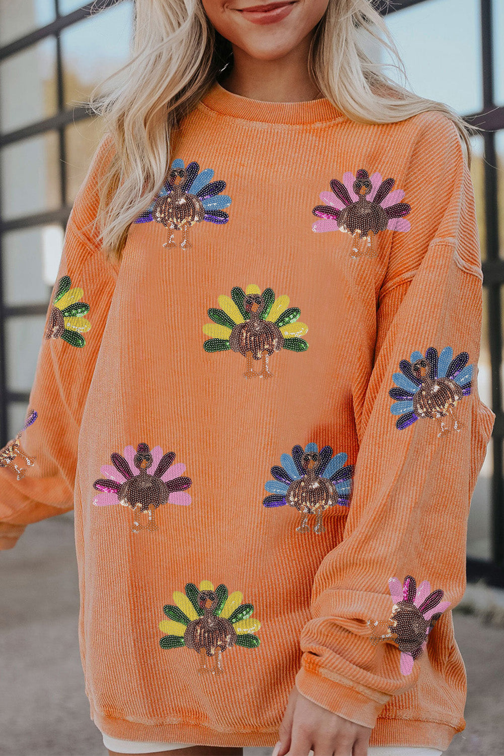 Festive Turkey Corded Baggy Sweatshirt