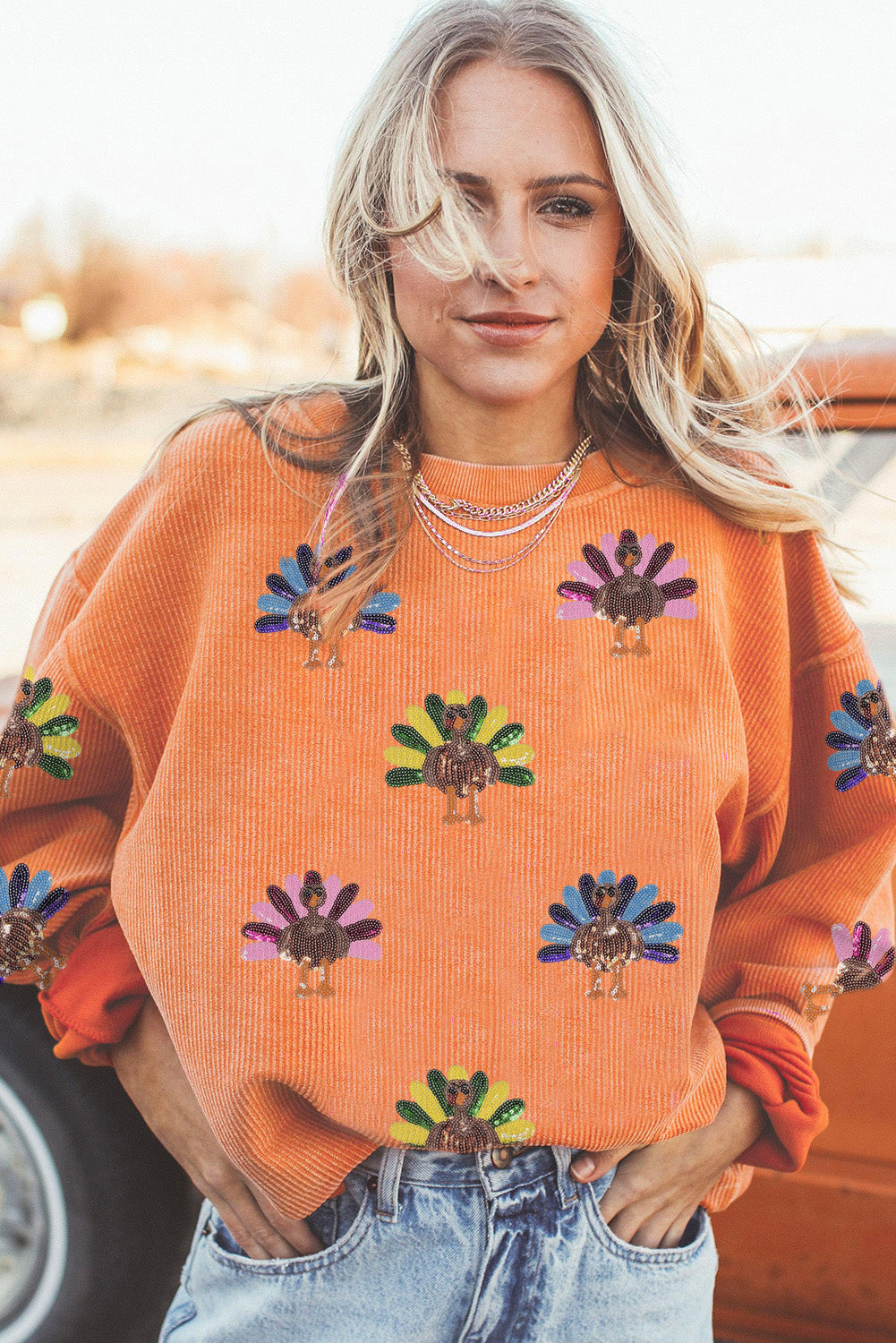 Festive Turkey Corded Baggy Sweatshirt
