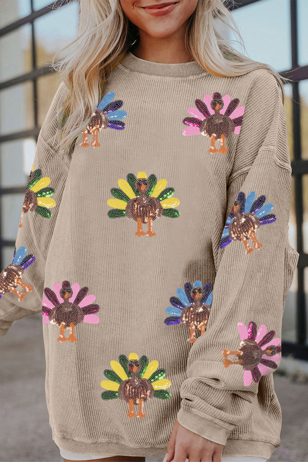 Festive Turkey Corded Baggy Sweatshirt