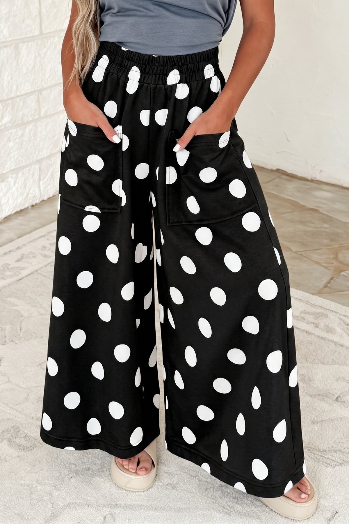 Polka Dot Wide Leg Casual Pants