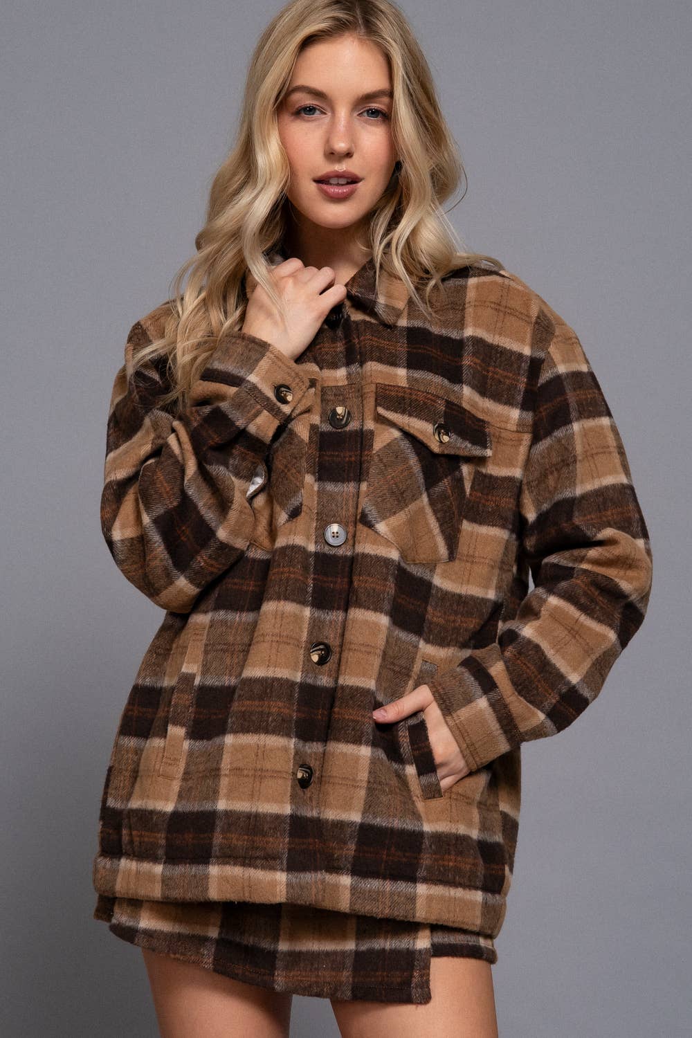 Long Sleeve Brushed Plaid Jacket