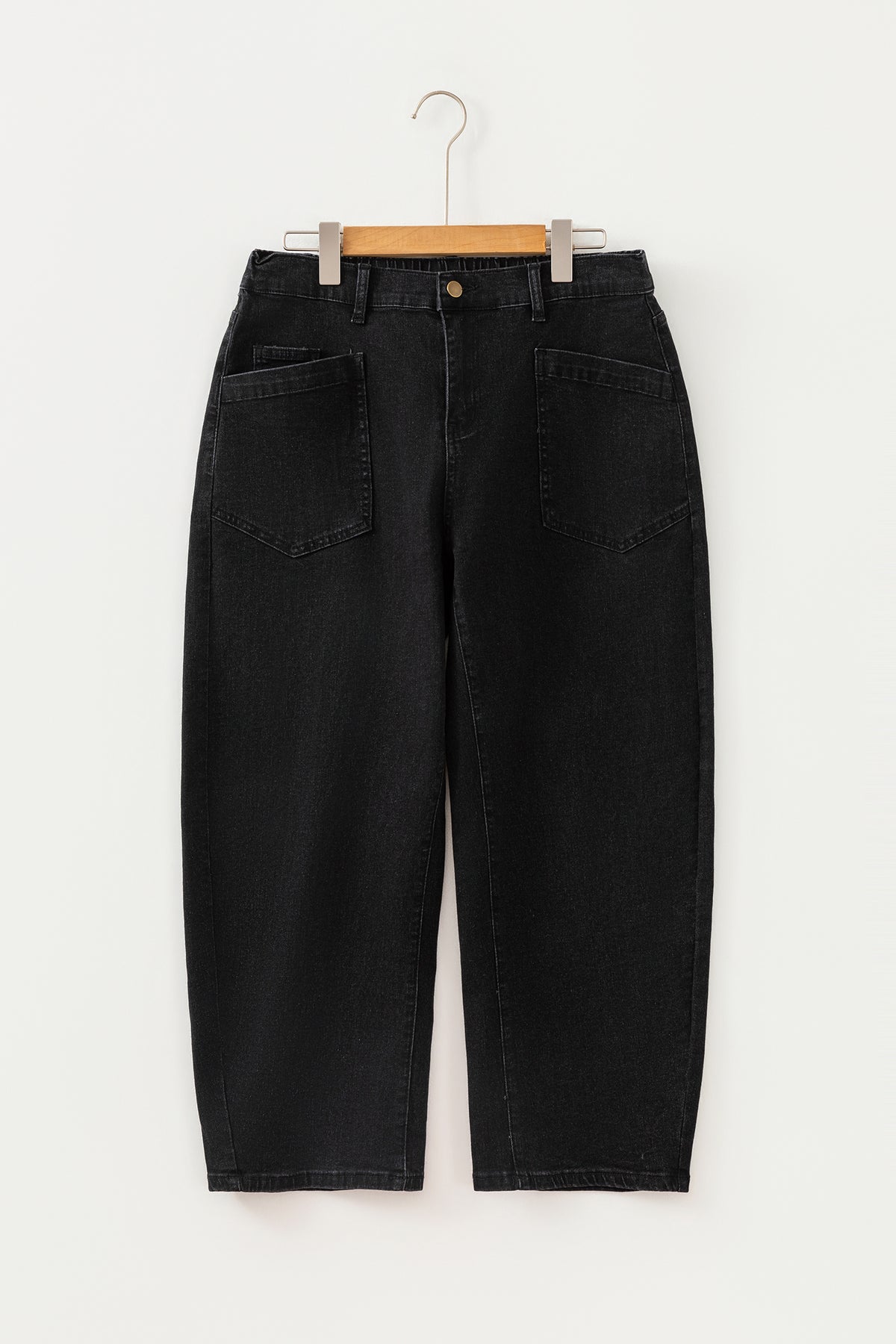 Four Leaf Clover Solid Color Square Patch Pocket Ankle-length Barrel Jeans
