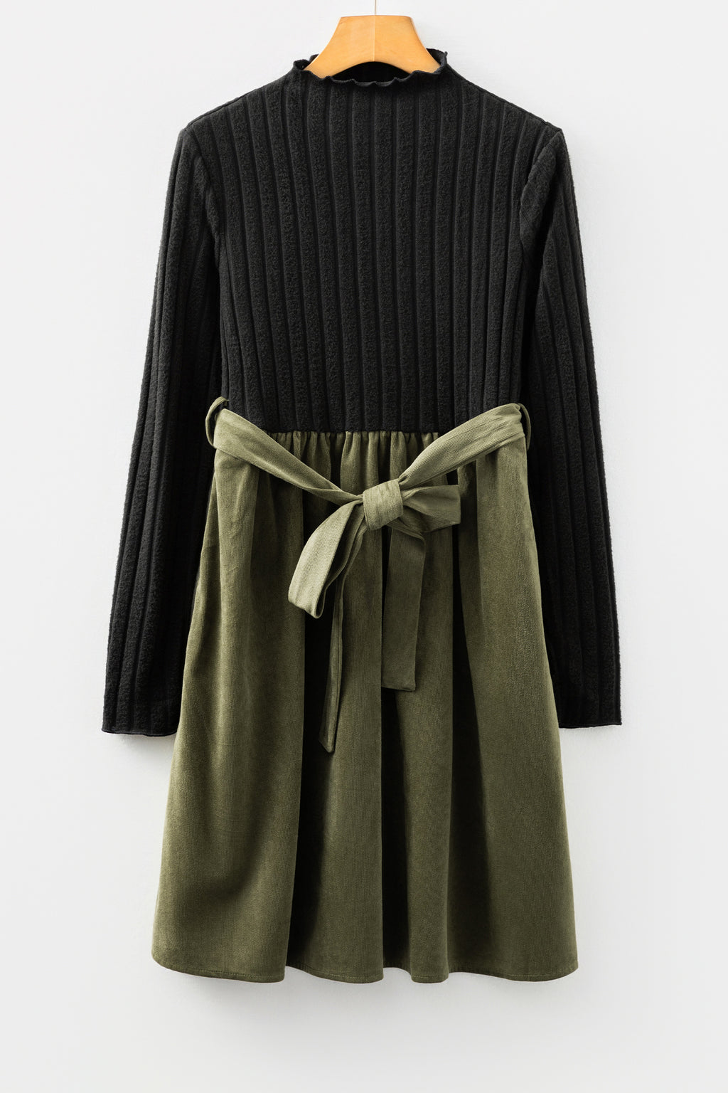Ribbed Knit Flared Belted Dress
