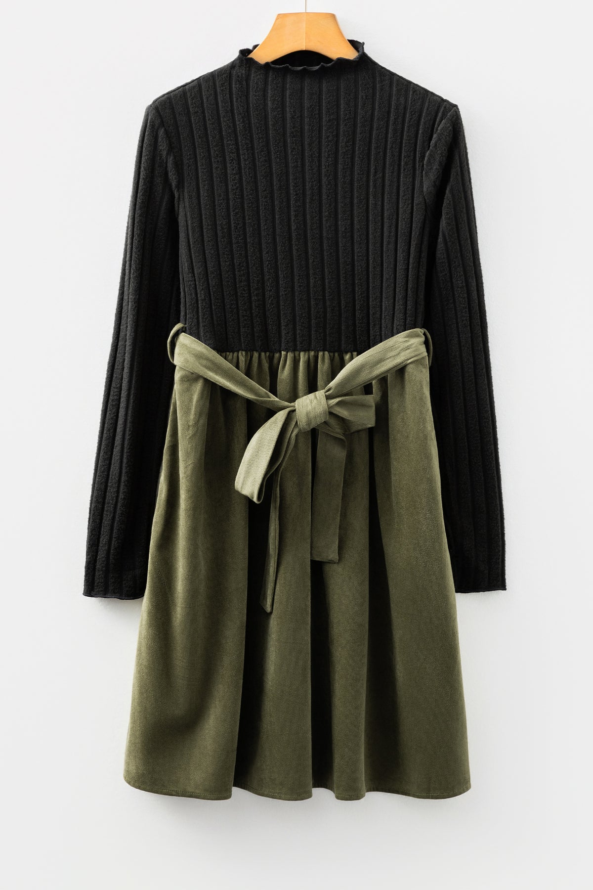 Ribbed Knit Flared Belted Dress