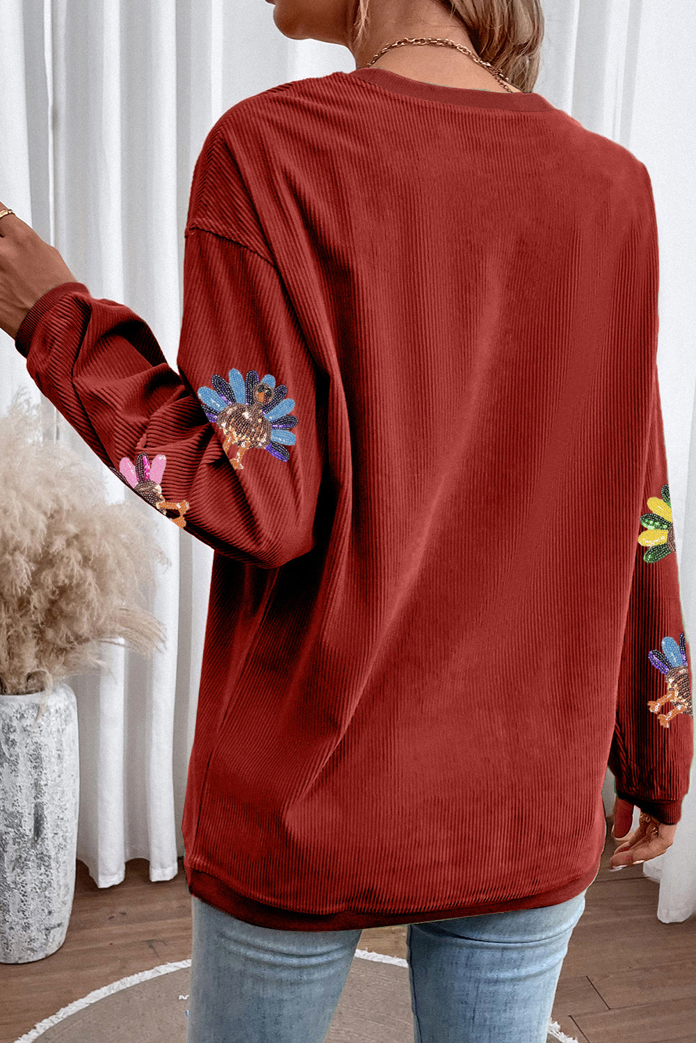 Festive Turkey Corded Baggy Sweatshirt